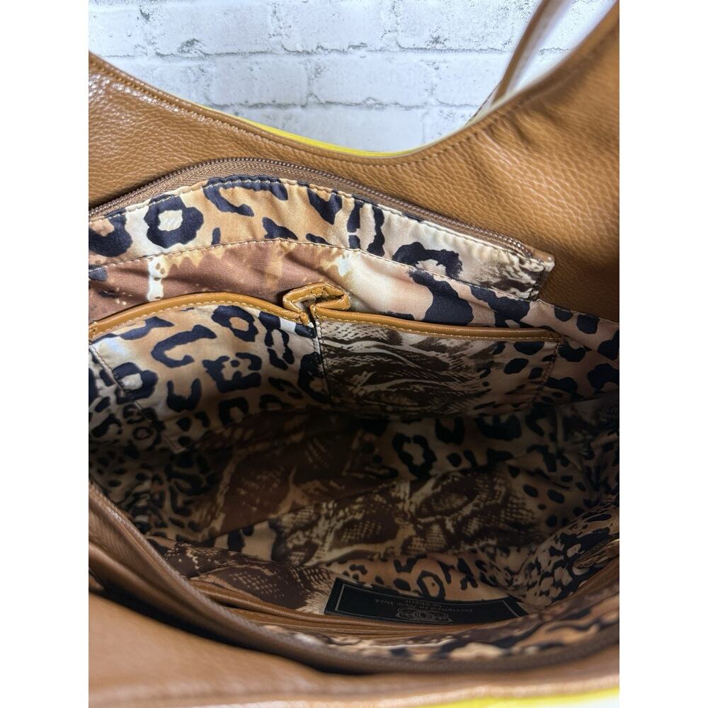 Sharif Yellow Brown Leather Hobo Handbag Embroidery Butterflies Flowers - Picture 10 of 12